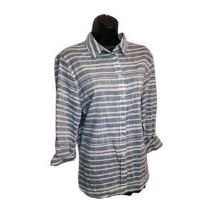 J. Crew Women's L blue white stripe lightweight long sleeve button-down shirt.